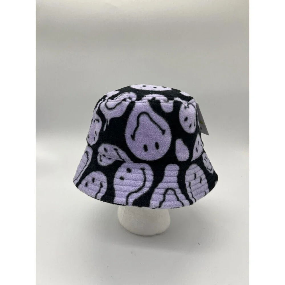 Smiley X H&M Hat Bucket Girls Small Purple Fleece Smiley Face Lined Winter
